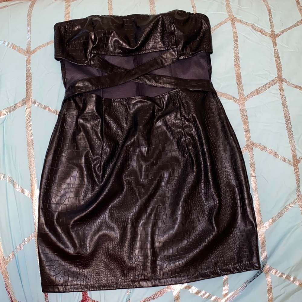 Black leather cut out dress from PLT.